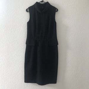 Vintage David Meister Shift Cocktail Dress High Neck Collar Cowl Black Size 10